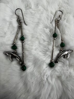 Vintage Sterling Indigenous Nautical Whale Dangle Earrings